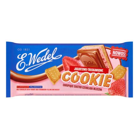 Cookie Milk Chocolate Bar with Yoghurt-strawberry filling and Biscuits