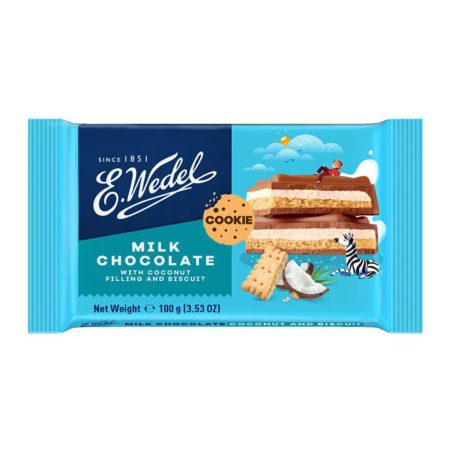 Milk Chocolate Cookie with coconut filling and biscuit